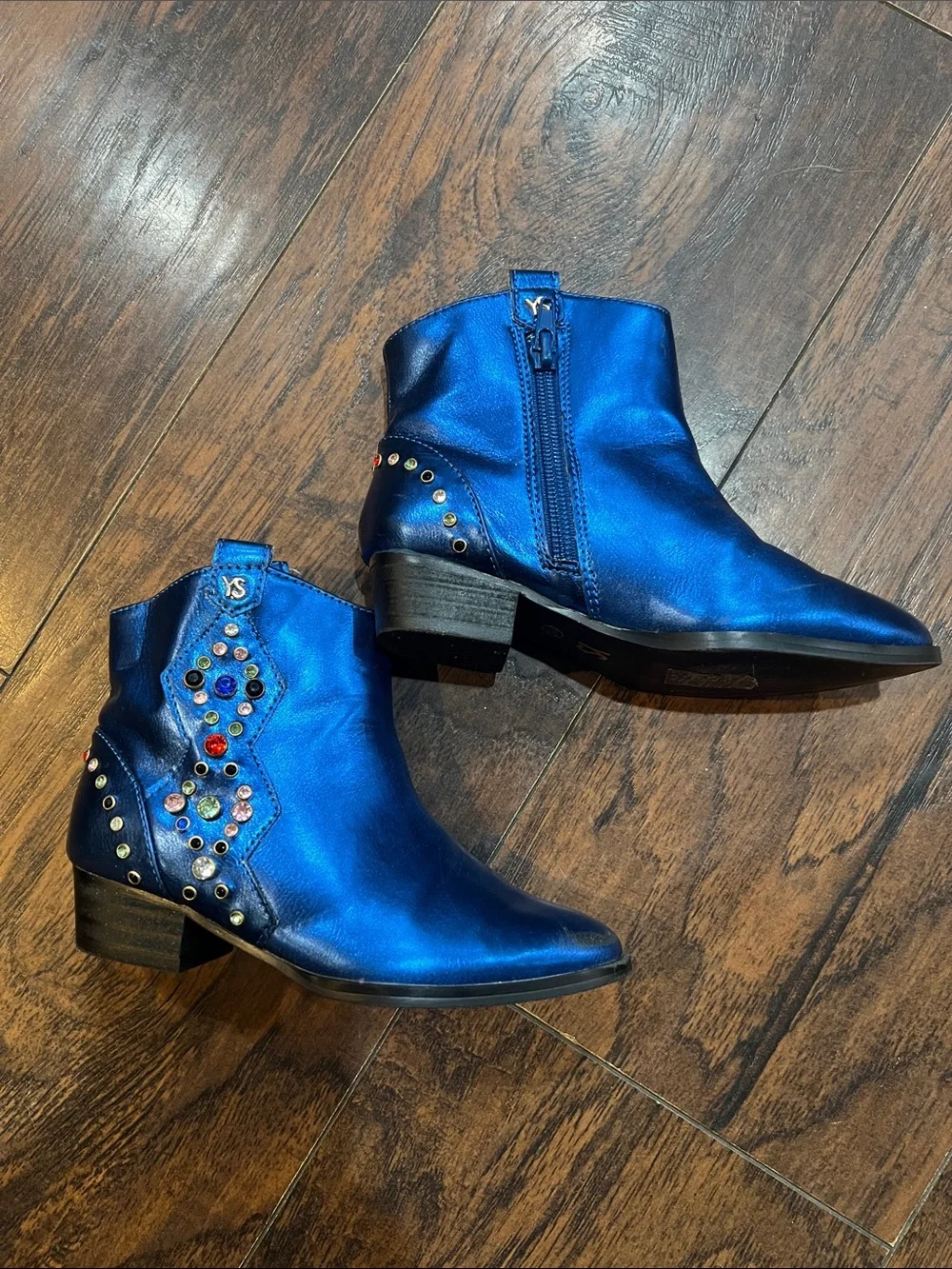 Yosi Samra Metallic Blue Studded Ankle Booties